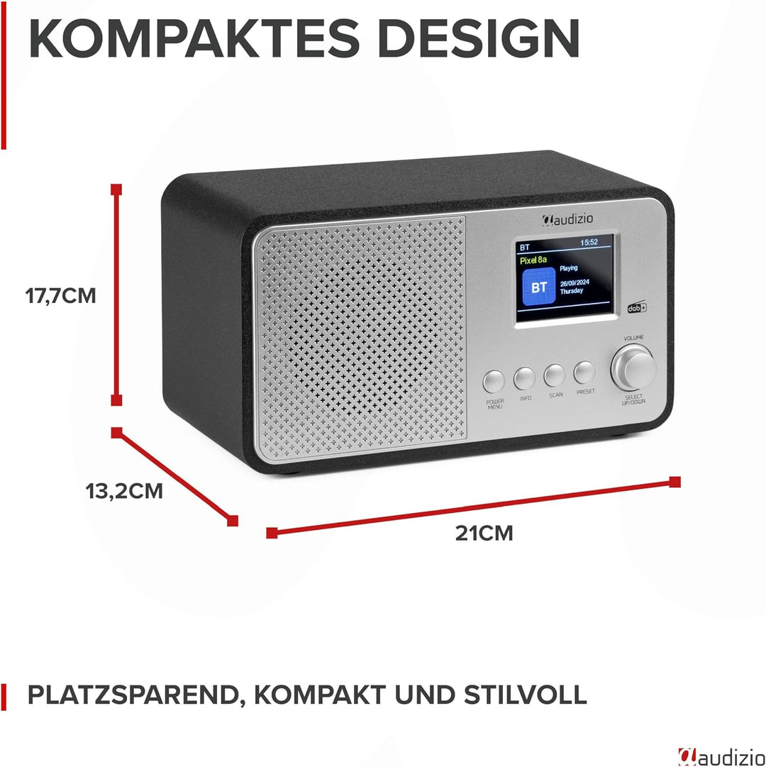 Audizio Avio - Kompaktes DAB Plus Radio mit Bluetooth, Digitalradio, FM & UKW, AUX, 30 Watt Lautspre