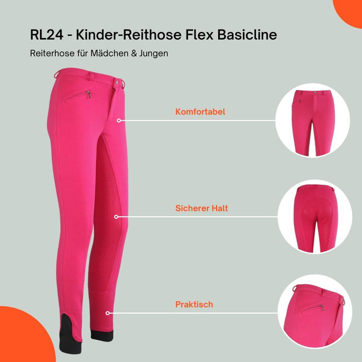 RL24 - Kinder-Reithose Flex Basicline | Vollbesatz-Reitleggings für Mädchen & Jungen | hautfreundlic