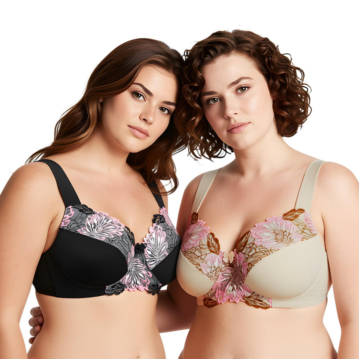 Curve Muse Damen Übergrösse Minimizer Kabellos Ungefütterter BH mit Stickspitze-2er Pack 75C Nude,bl