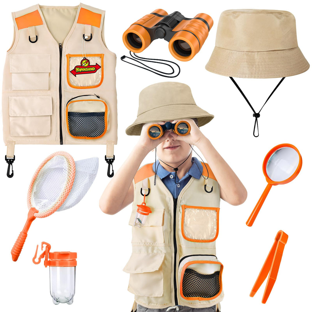 Forscherset für Kinder, Exploration Spielzeug mit Weste, Hut und Kindern Fernglas, Kindern Campingau