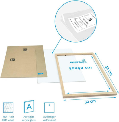 PHOTOLINI Bilderrahmen-Set MDF-Holz Natur, 6er No.9 Rahmenset Posterrahmen mit Passepartout, bruchsi