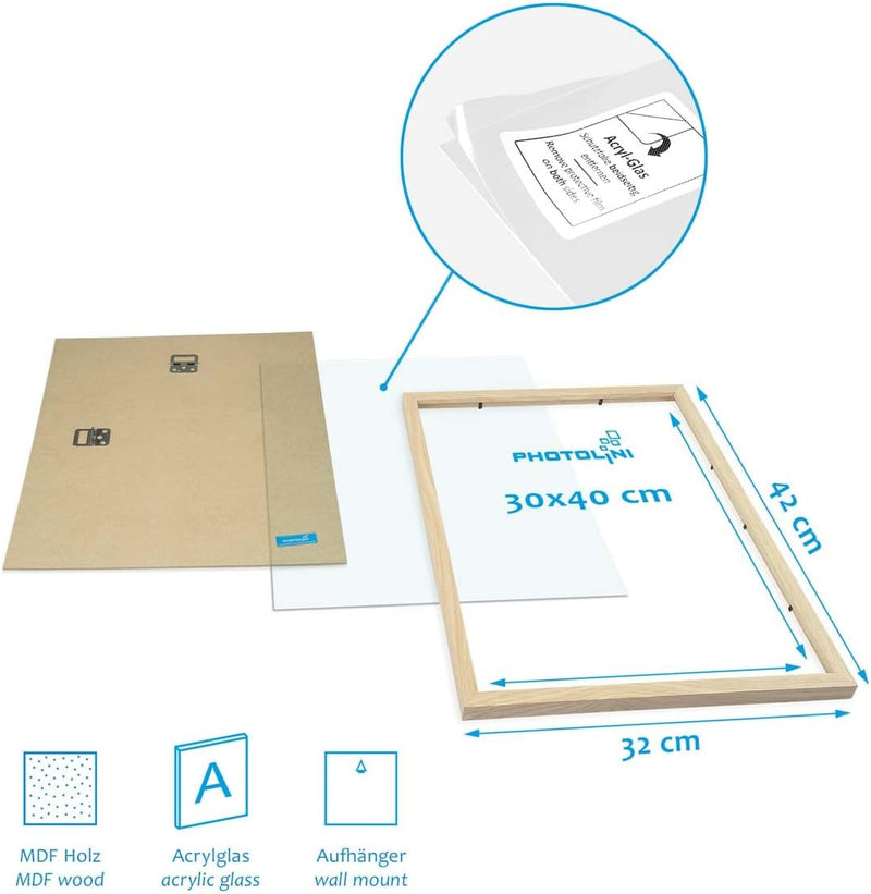 PHOTOLINI Bilderrahmen-Set MDF-Holz Natur, 6er No.9 Rahmenset Posterrahmen mit Passepartout, bruchsi