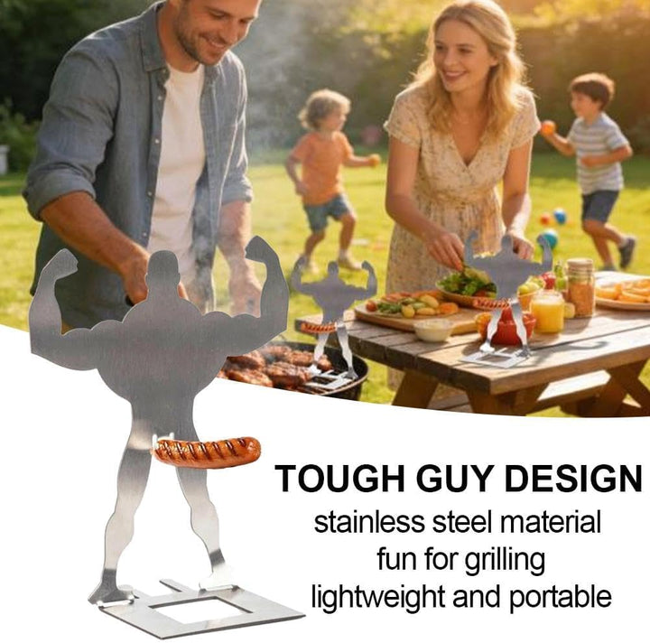 Lustiger BBQ Stand Man Hot Dog Halter, Edelstahl Hotdog & Wursthalter für Grill, Tragbares Wiederver