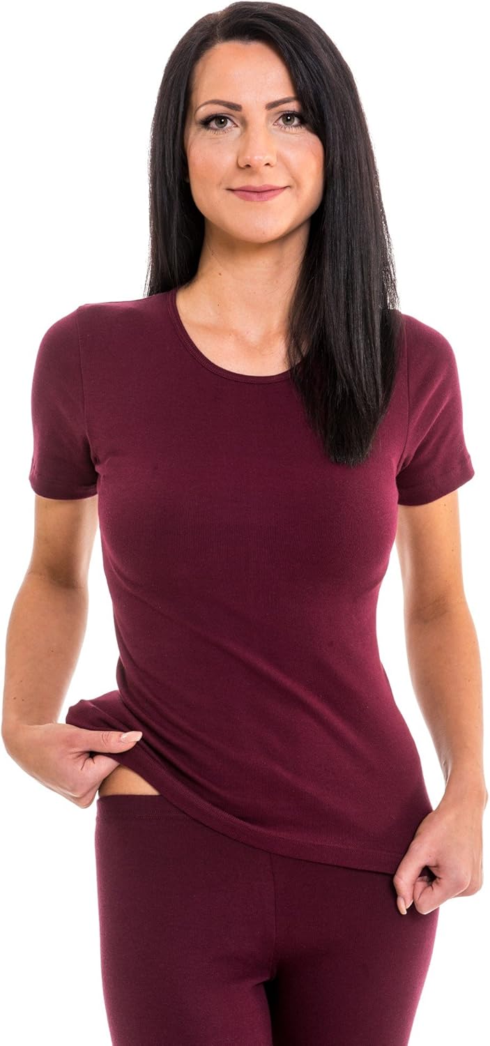 HERMKO 1800 3er Pack Damen Kurzarm Unterhemd aus 100% Bio-Baumwolle 36-38 Bordeaux, 36-38 Bordeaux
