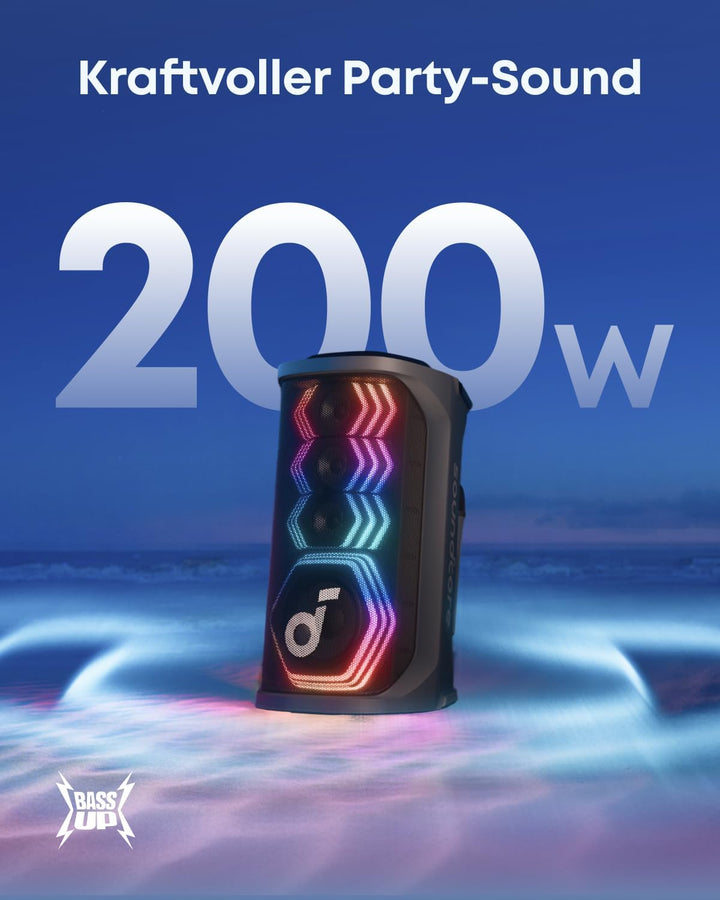 soundcore Rave 3S Partybox mit KI-Karaoke, Party-Lautsprecher mit 2 kabellosen Mikros, 200W Sound, K