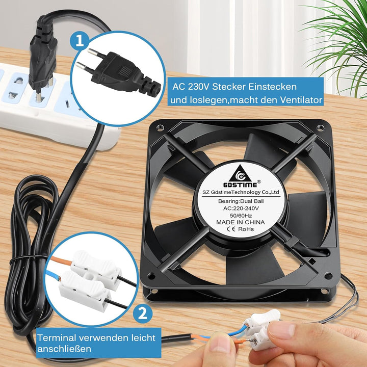 GDSTIME 120mm Lüfter 230V Lüfter 120 x 25mm 220V Lüfter Dual Kugellager AC 240V Bürstenlos Kühlung L
