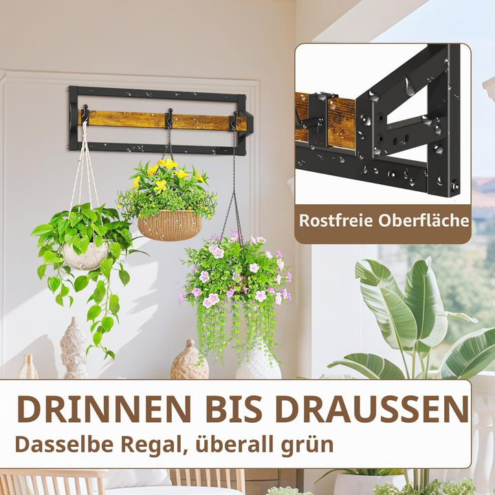 LASZOLA Pack of 2 Plant Stands, Plant Holder Wall with 6 Hanging Hooks, Plant Shelf, Plant Wall Moun