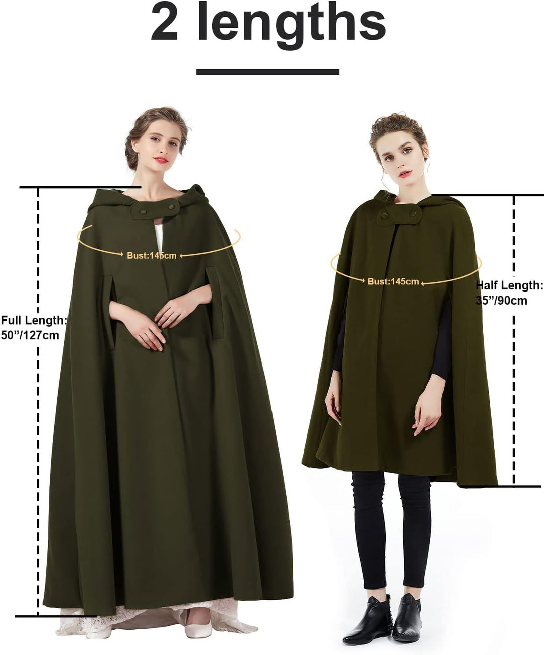 BEAUTELICATE Umhang mit Kapuze Mantel Wollmischung Damen Poncho Cape Lose Trenchcoat Outwear Hochzei