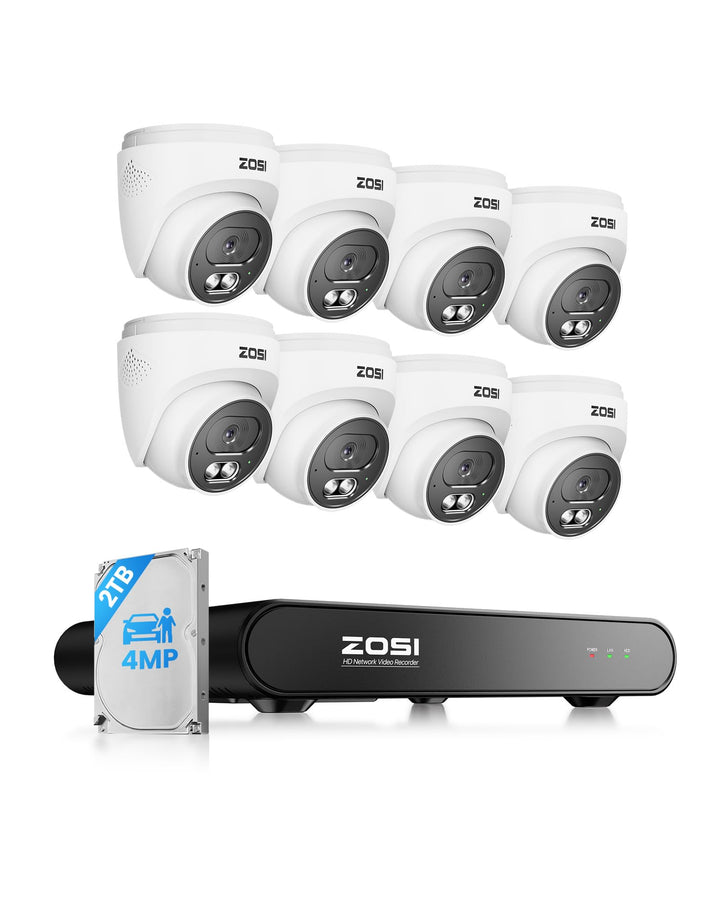 ZOSI 2,5K PoE Überwachungskamera Aussen Set, 8CH 5MP NVR mit 2TB HDD, 8X 4MP PoE Dome Kamera Überwac