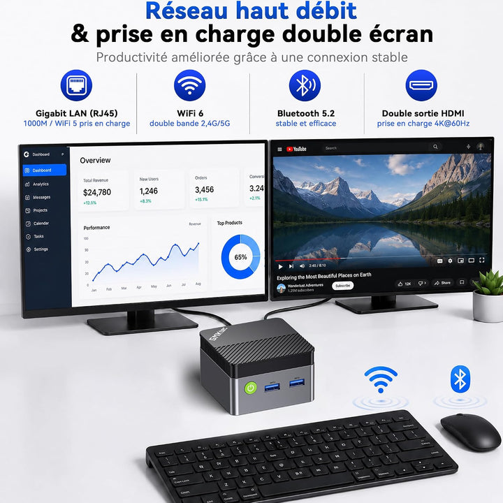 GMKtec G5S Mini-PC,Intel N5095 bis zu 3,6 GHz,8GB LPDDR4,128GB SSD, Dual-HDMI-4K-Display, Wi-Fi 6, B