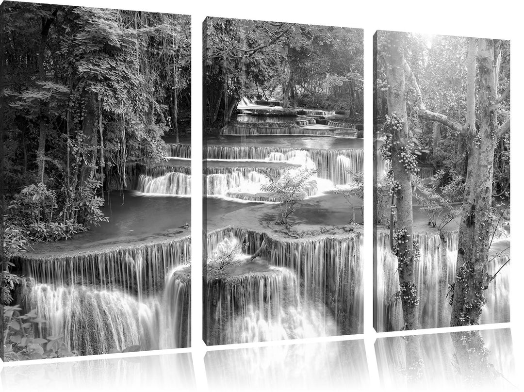 Pixxprint Wasserfall im Regenwald als Leinwandbild/Grösse: 3 Teilig (120x80 cm) cm/Wandbild/Kunstdru