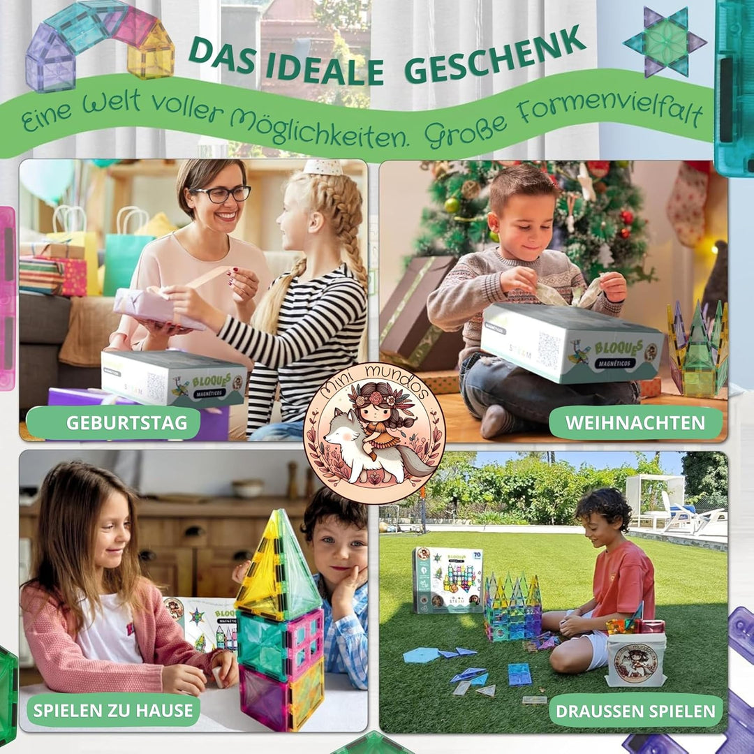 Super Pack 70 Teile | Magnetische Bausteine Kinder | Magnetische Konstruktionen Kinder | Magnetische