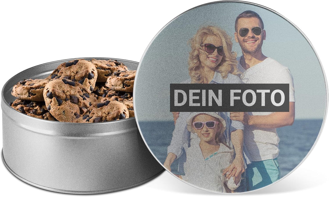 PhotoFancy® - Personalisierte runde Blechdose mit Foto - Keksdose rund mit eigenem Motiv selbst gest