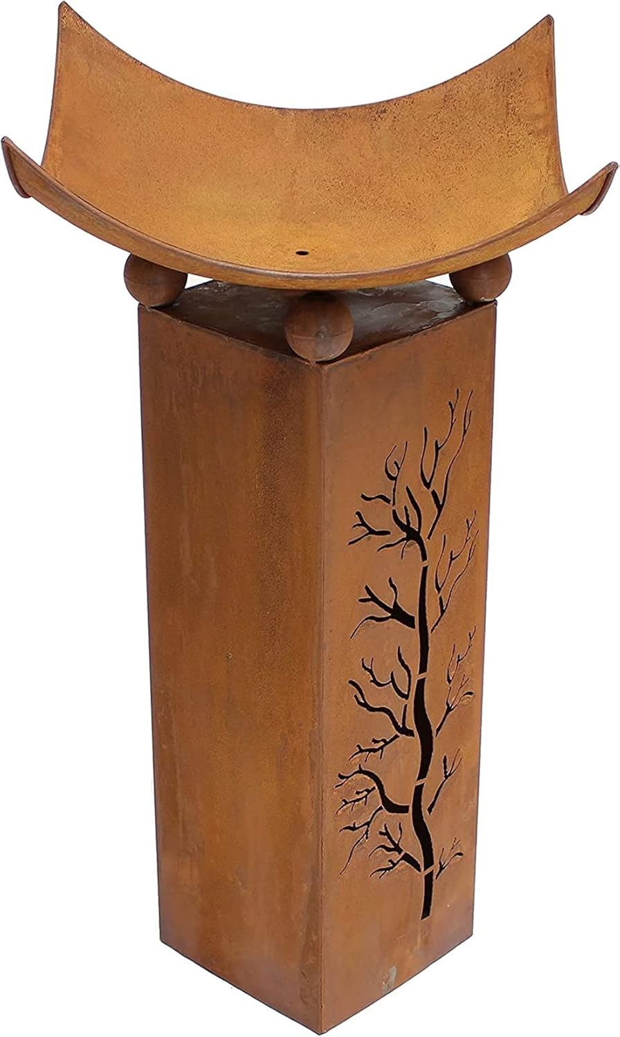 Metall Deko Säule + Feuerschale, 75cm hoch, in Rost Optik, Garten Lagerfeuer Feuerstelle