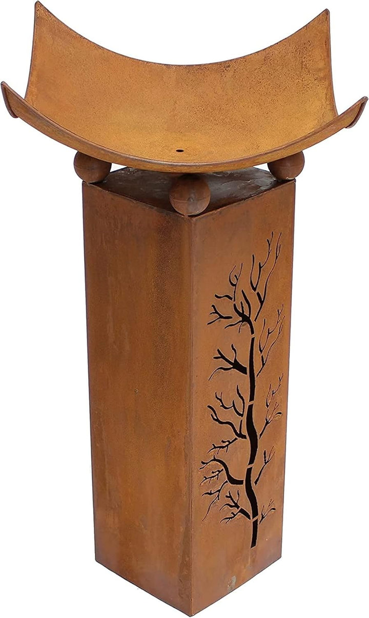 Metall Deko Säule + Feuerschale, 75cm hoch, in Rost Optik, Garten Lagerfeuer Feuerstelle