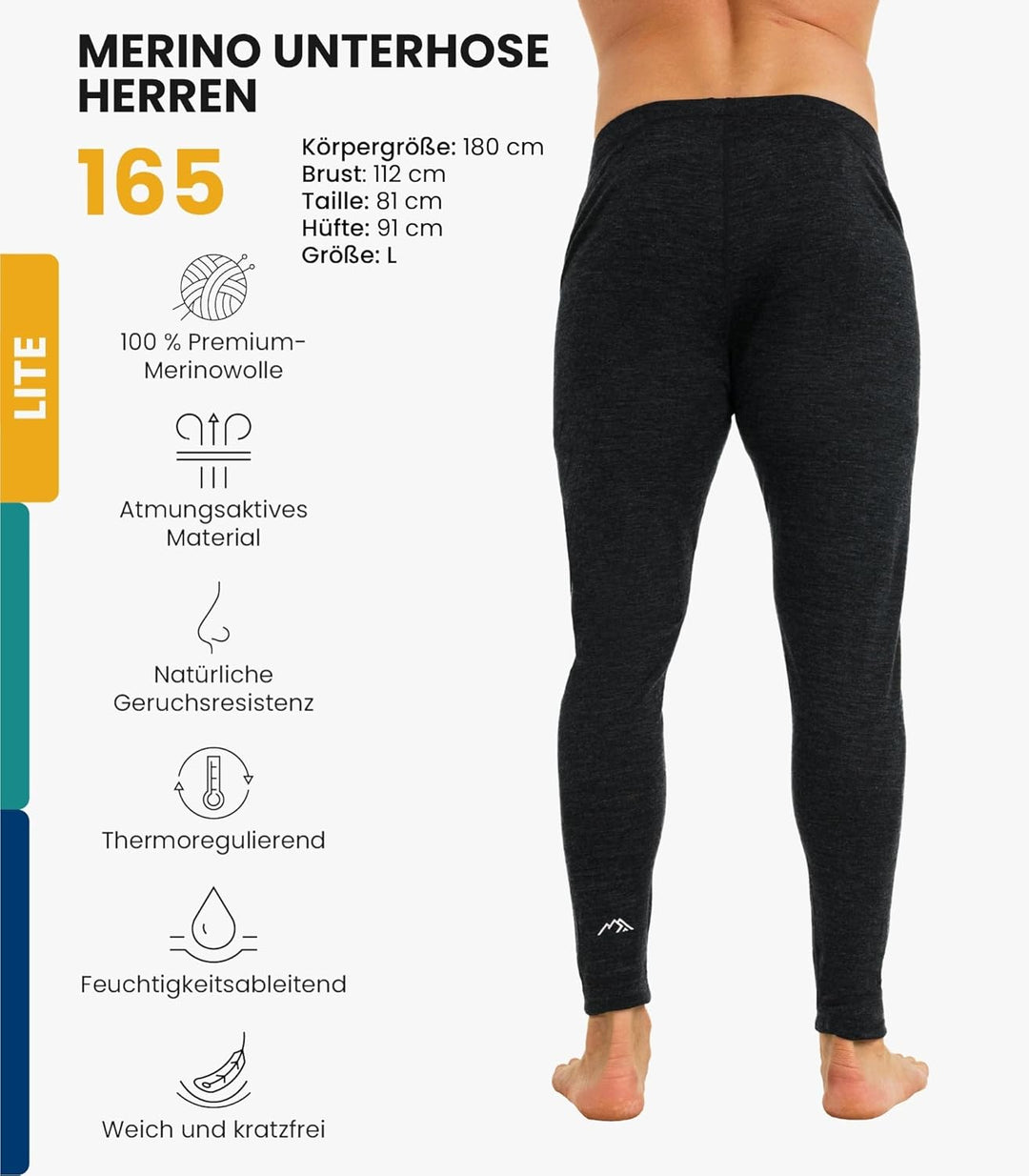 Merino Unterwäsche Herren - Lange Unterhosen Herren Merino Thermounterwäsche + Wollsocken M 165gsm L