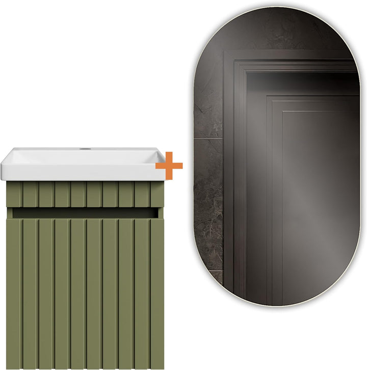 Planetmöbel Cosmia Badmöbel Set Waschbecken mit Unterschrank 50 x 60 x 35 cm Mint Grün, Badezimmer S