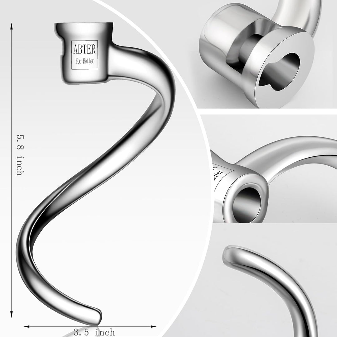 Edelstahl-Spiral-Knethaken, Ersatz für KitchenAid 4,5–5 Qt. Kippkopf-Standmixer. Zubehör kompatibel