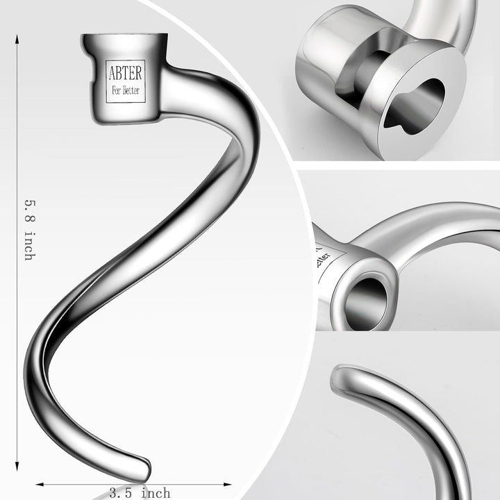 Edelstahl-Spiral-Knethaken, Ersatz für KitchenAid 4,5–5 Qt. Kippkopf-Standmixer. Zubehör kompatibel