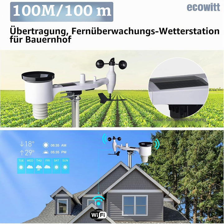 Ecowitt Wireless Wi-Fi Wetterstation - Digitale Wettervorhersage mit 7 Zoll TFT Bildschirm, Regenmes