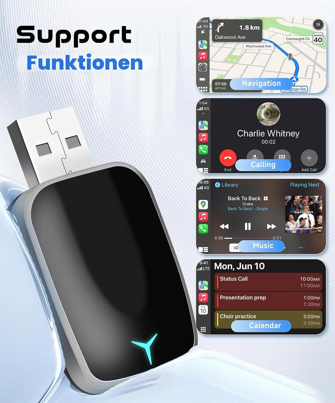 2025 Wireless Carplay &amp; Android Auto Wireless Adapter, 2 IN 1 Stick Konvertieren Wired Android Auto/