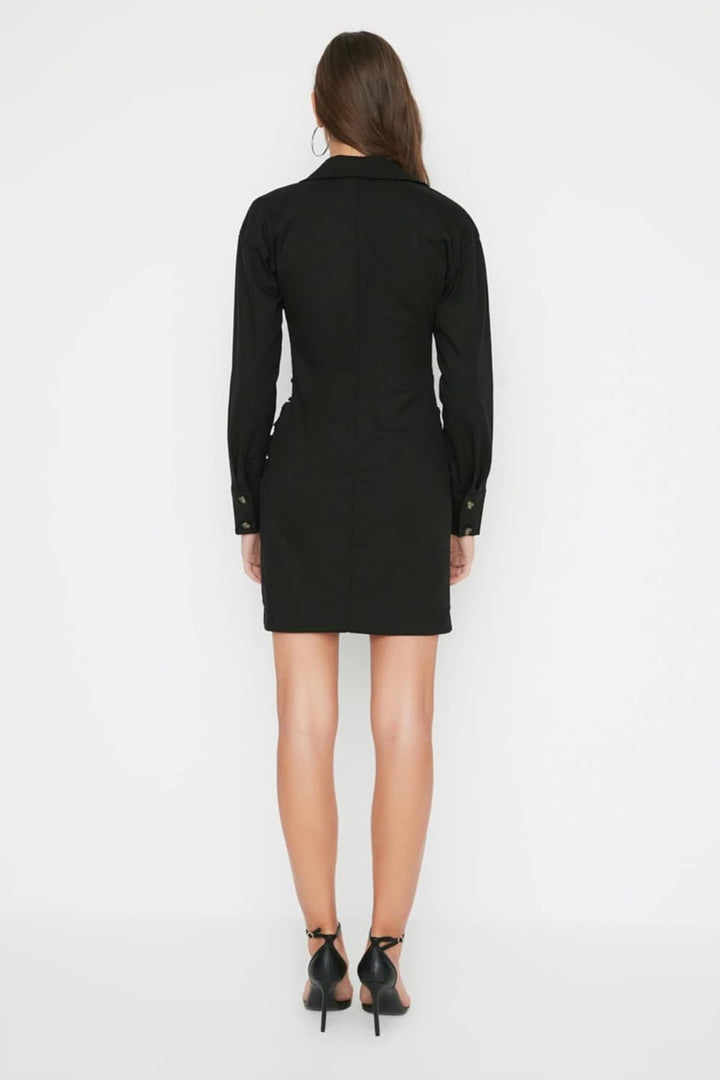 TRENDYOL Damen Kragen Ausführliches Kleid Dress 38 Schwarz, 38 Schwarz