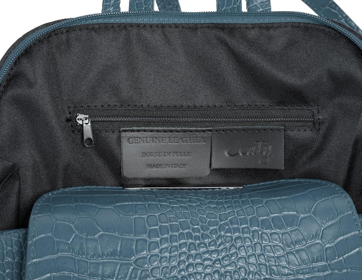 Rucksack Echt Leder Damen | Made in Italy, Smartphonefach, Daypack aus Rindleder, Citybag im Kroko-L