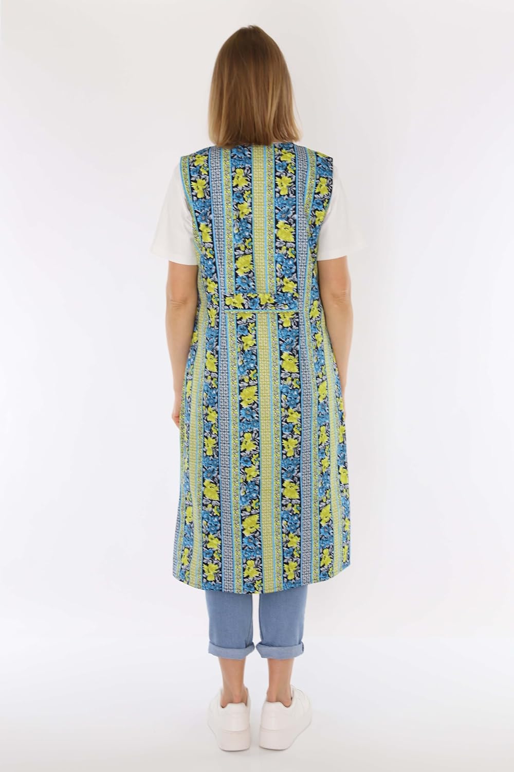 Knopfkittel Baumwolle bunt Kochschürze Hauskleid Kittel Schürze ohne Arm 40 Grün, 40 Gr&#xFC;n