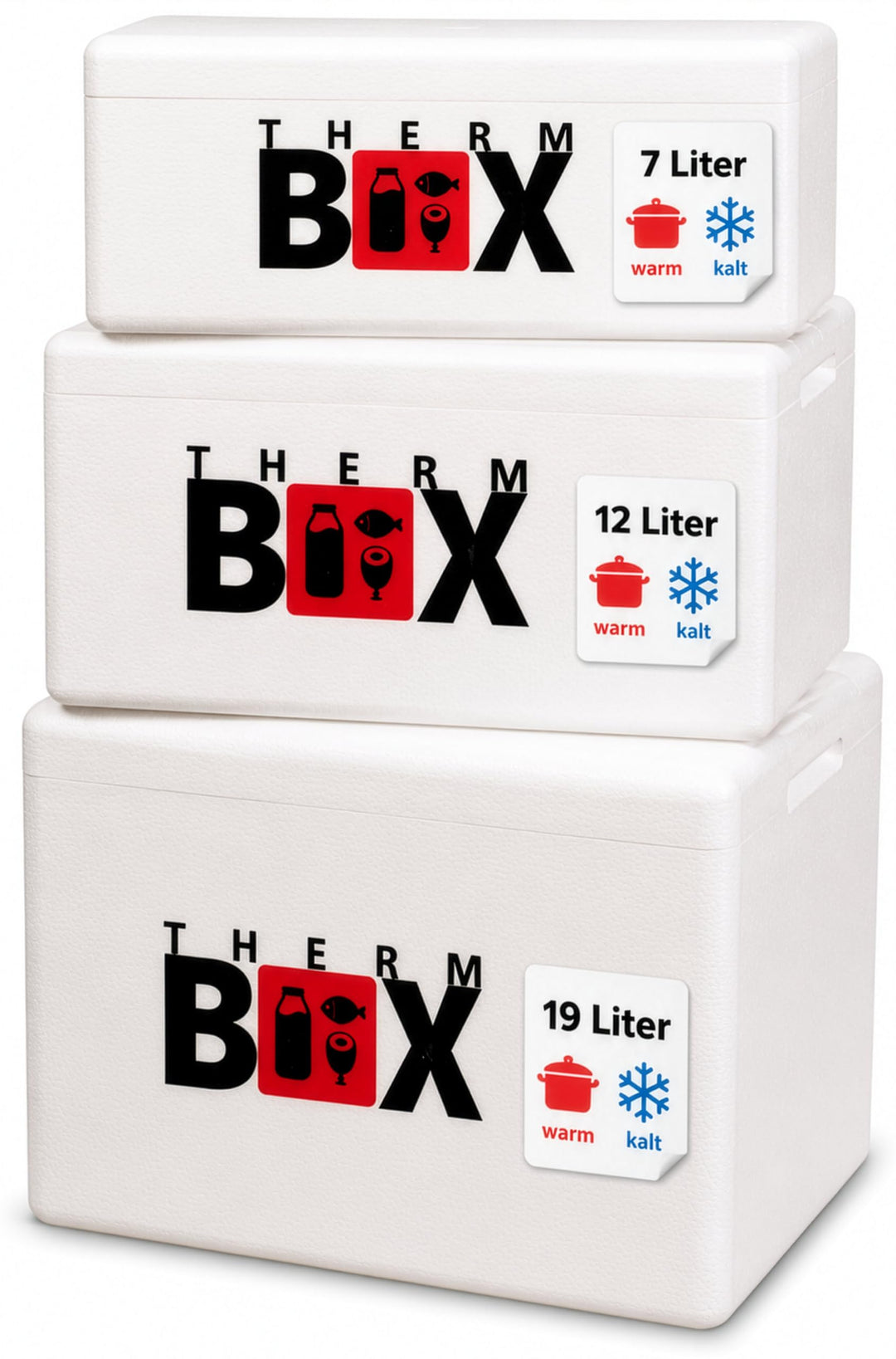 THERM BOX 3er Set Styroporbox 7W 12W 19W Innen L33,5 x B23,5 cm Innenhöhen 9/15/27 cm Wandstärke 3 c