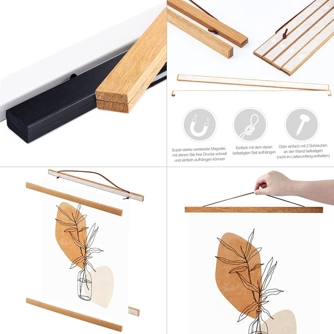B0 Posterleiste Posterschiene Posterleisten 120CM, Magnet Magnetische Holz Poster Aufhänger Halter R