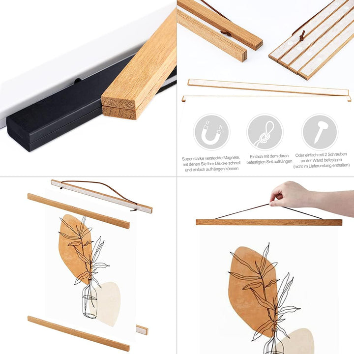 B0 Posterleiste Posterschiene Posterleisten 120CM, Magnet Magnetische Holz Poster Aufhänger Halter R