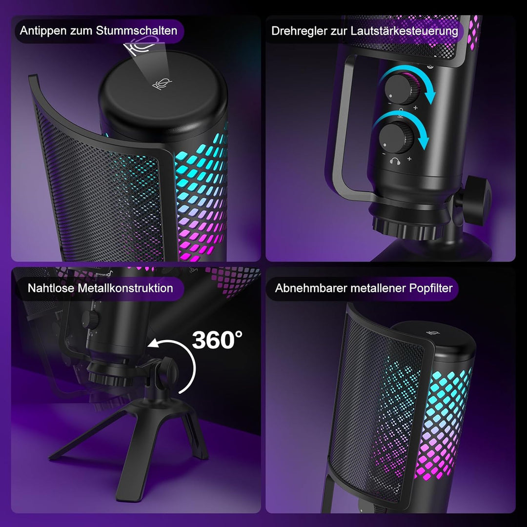 zealsound Gaming Mikrofon PC Handy - Vollmetall-Konstruktion USB Microphone mit Stummschalttaste, fü