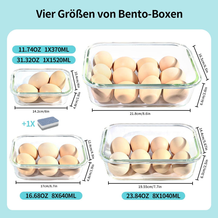 4er, Glas-Frischhaltedosen Set, Vorratsdosen, Robustes Borosilikatglas, Vorratsbehälter (1x 370 ml /