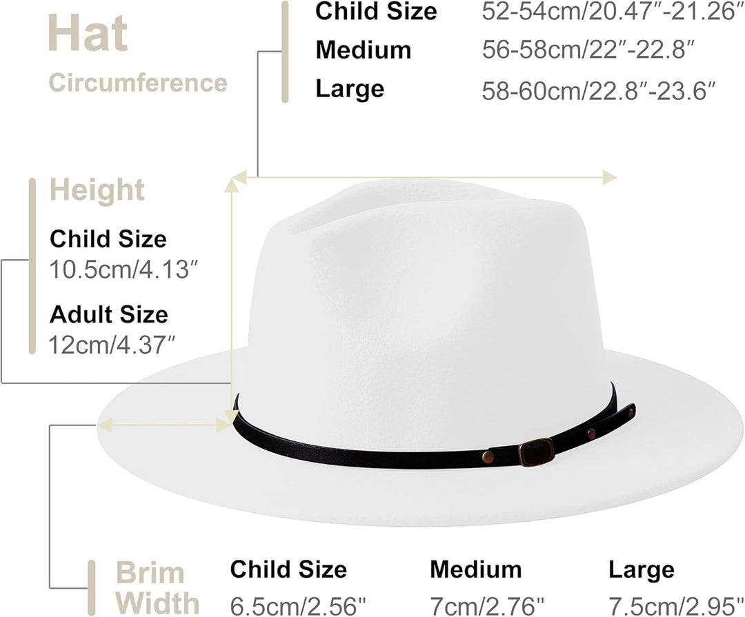Wide Brim Fedora Hats for Women Men Two Tone Dress Hat Felt Panama Hat in Two Audlt Size L Weiss, L
