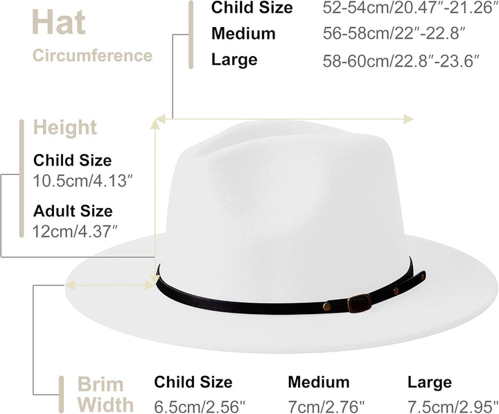 Wide Brim Fedora Hats for Women Men Two Tone Dress Hat Felt Panama Hat in Two Audlt Size L Weiss, L