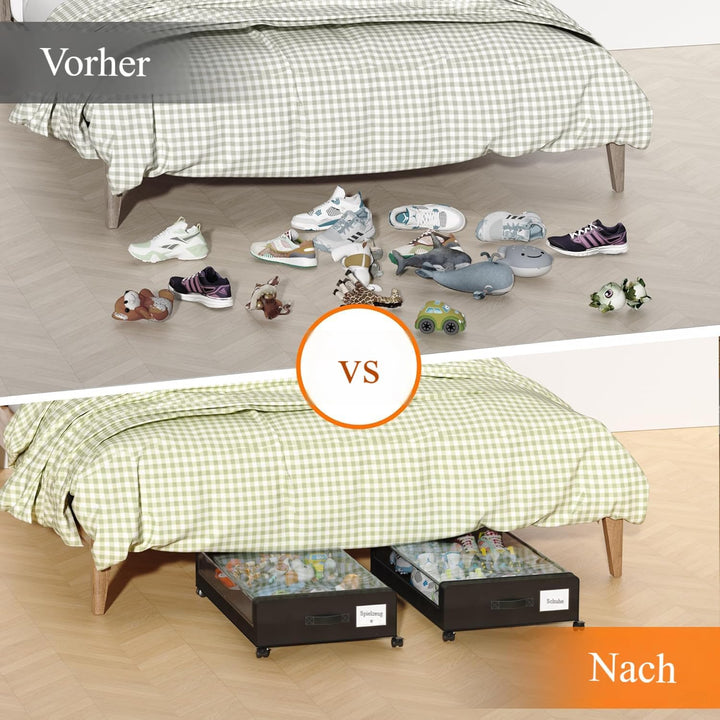 Unterbett Aufbewahrungstaschen aus Oxford Stoff, Faltbare Unterbettbox mit 4 Griffen, 2 Reissverschl