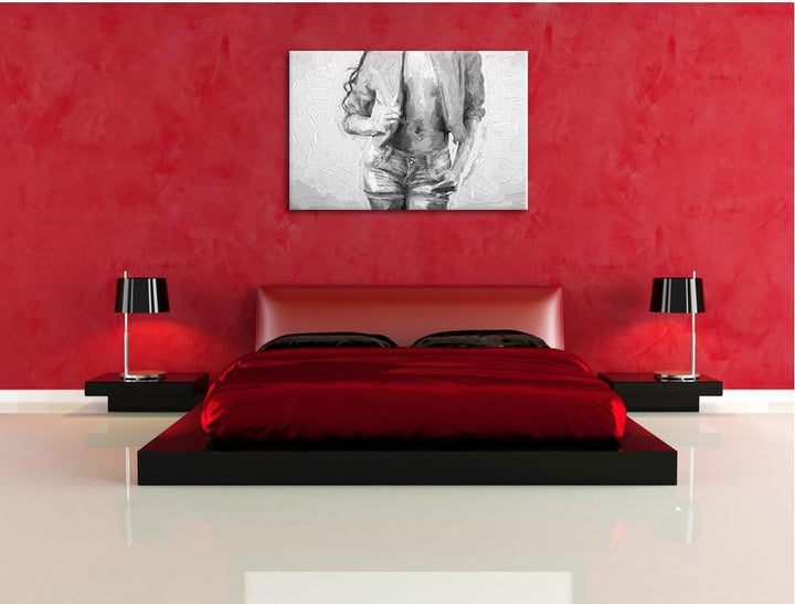 Sexy Woman Pinsel Effekt, Format: 100x70 auf Leinwand, XXL riesige Bilder fertig gerahmt mit Keilrah