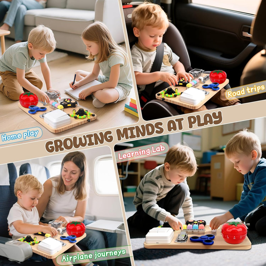 Dilabnda Montessori Motorikbrett, Busy Board Sensorik Spielzeug Holzbrett für Baby Kleinkind ab 3 Ja