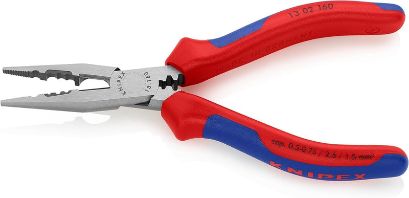 Knipex Verdrahtungszange schwarz atramentiert, mit Mehrkomponenten-Hüllen 160 mm 13 02 160, zange