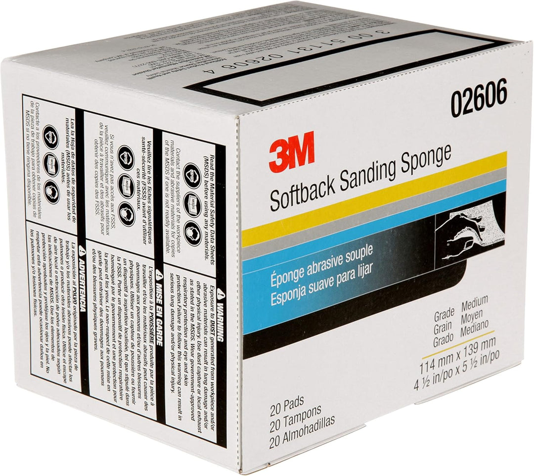 3M Softback Schleifschwamm, 02606, 115 mm x 140 mm, Medium, 20 Schwämme pro Packung 4 Mittel, 4 Mitt