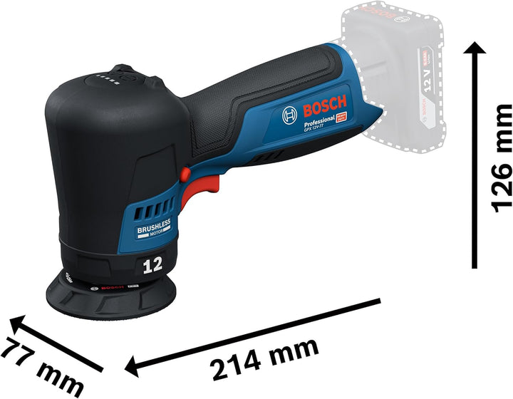 Bosch Professional 12V System Akku-Polierer GPX 12V-77 (inkl. montiertem 77 mm Klett-Stützteller, 77