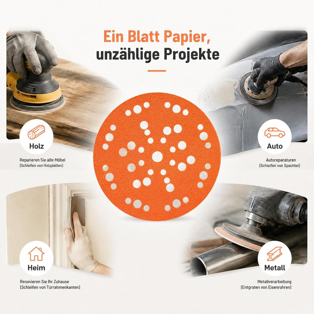 50x Orange Schleifpapier 150mm Klett 47-Loch K320 Für Auto/Holz 320.0, 320.0