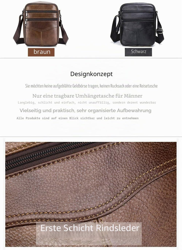 Herren Schultertaschen Freizeit Fashion Echtleder Crossbody Tasche Schwarz3, Schwarz3