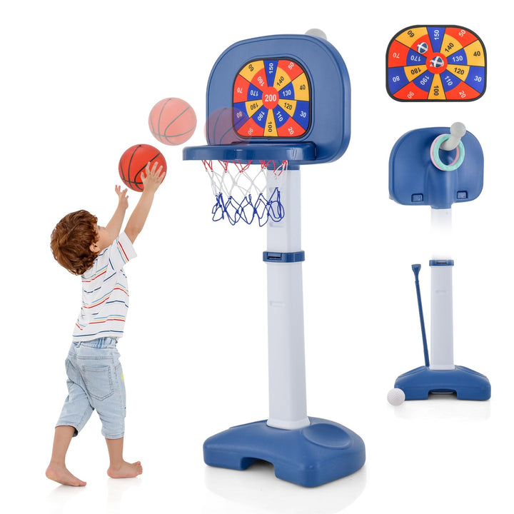 COSTWAY 4 in 1 Kinder Basketballkorb Set, Basketballständer 100-140cm höhenverstellbar & Ringwurf &