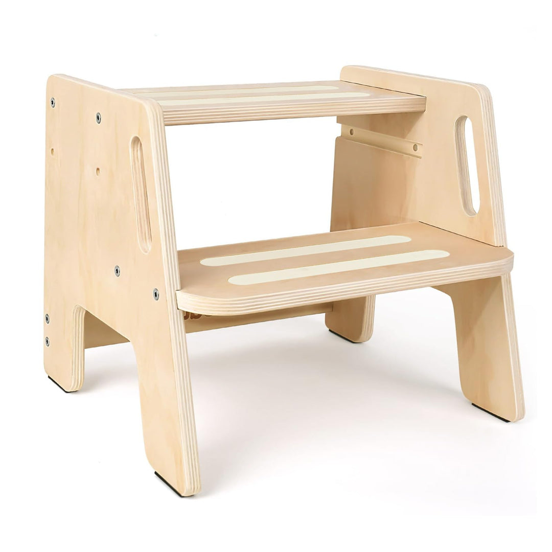 Tritthocker Kinder 2 Stufen – rutschfest, Holz mit Griff, Stabiler Hocker, Tragfähigkeit bis 150kg –