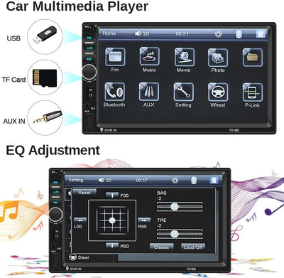 Podofo 2-DIN-Autoradio mit Bluetooth, 7 Zoll Touchscreen Autoradio mit Lenkradsteuerung, Doppel DIN