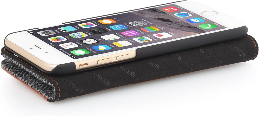 STILGUT Leder-Hülle kompatibel mit iPhone 6s Plus Wallet-Case, Fashion: Fischgrät/dunkel, Fischgr&#x