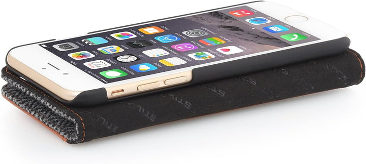 STILGUT Leder-Hülle kompatibel mit iPhone 6s Plus Wallet-Case, Fashion: Fischgrät/dunkel, Fischgr&#x