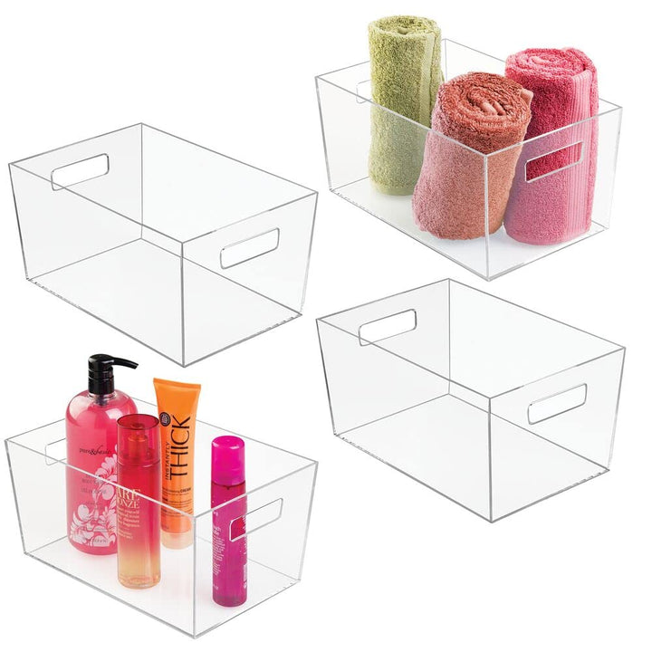 mDesign 4er-Set Ablagebox mit integrierten Griffen – grosse Aufbewahrungsbox für Make-up, Handtücher