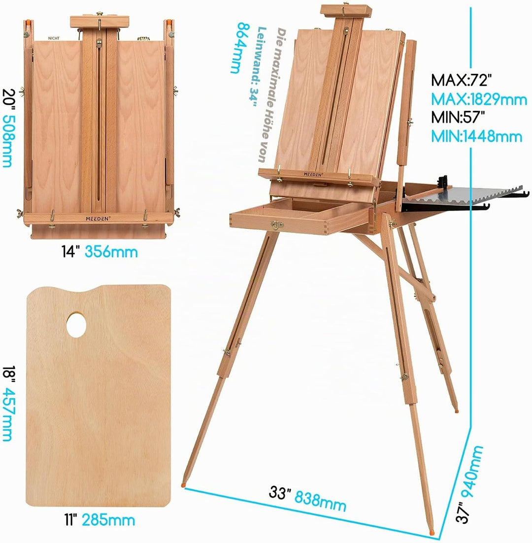 Meeden Staffelei Holz Gross, Französische Kofferstaffelei Kizzenkasten Staffelei, Kunststaffelei mit